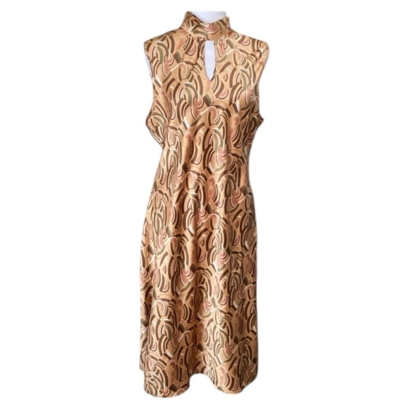 City DKNY Chic Silk Sleeveless Patterned Midi Dress size 16 - Picture 1 of 11